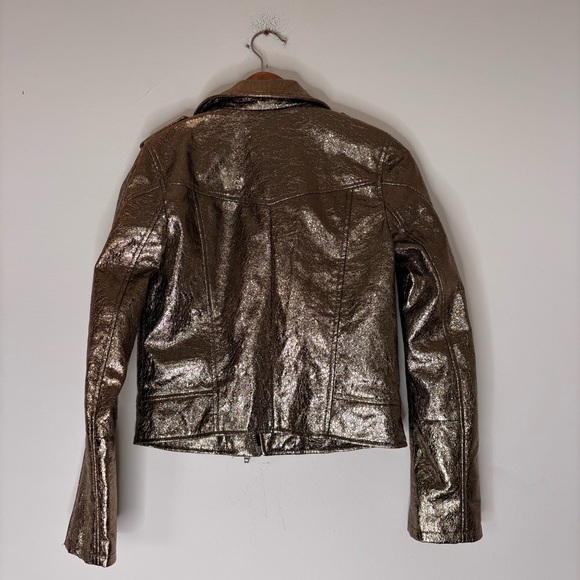 BLANKNYC vegan leather Gold Metallic Zip Biker Moto jacket size X Small - Picture 3 of 7